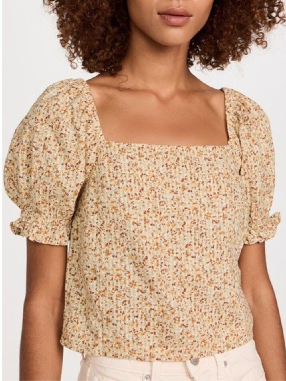 Madewell Hopewell Puff Sleeve Crop Top Smocked Square Neck Floral Cottage Garden